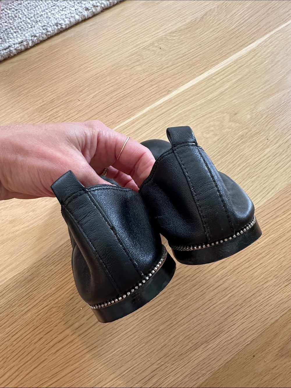 Botkier Black Leather Round-Toe Ballet Flats with Studded Trim - Picture 3 of 5